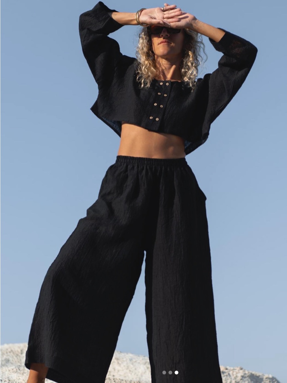 Crinkle wide leg linen pants